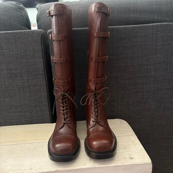 Jeffrey Campbell Moss Boot Brown Knee-High Distressed Leather Size 8 NWT